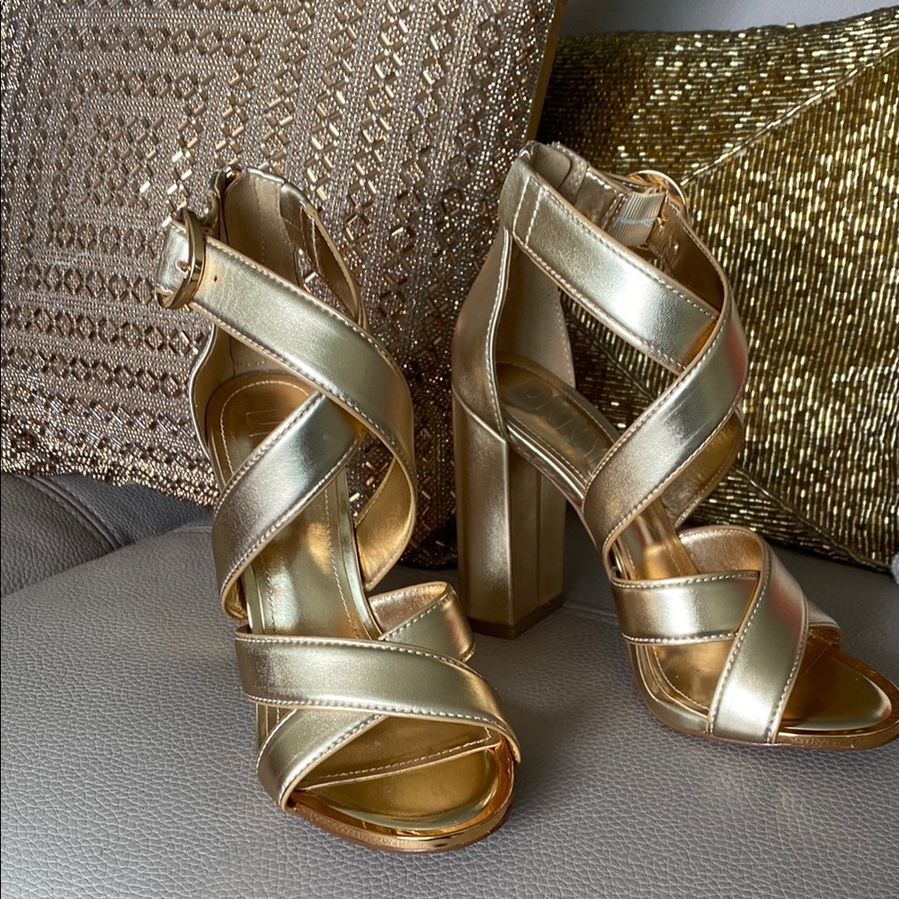 Glamorous DKNY Gold Metallic Heels with Strappy Design